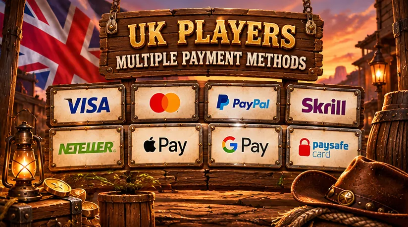 Westio UK payment methods board: Visa, Mastercard, PayPal, Skrill, Neteller, Apple Pay, Google Pay, Paysafecard